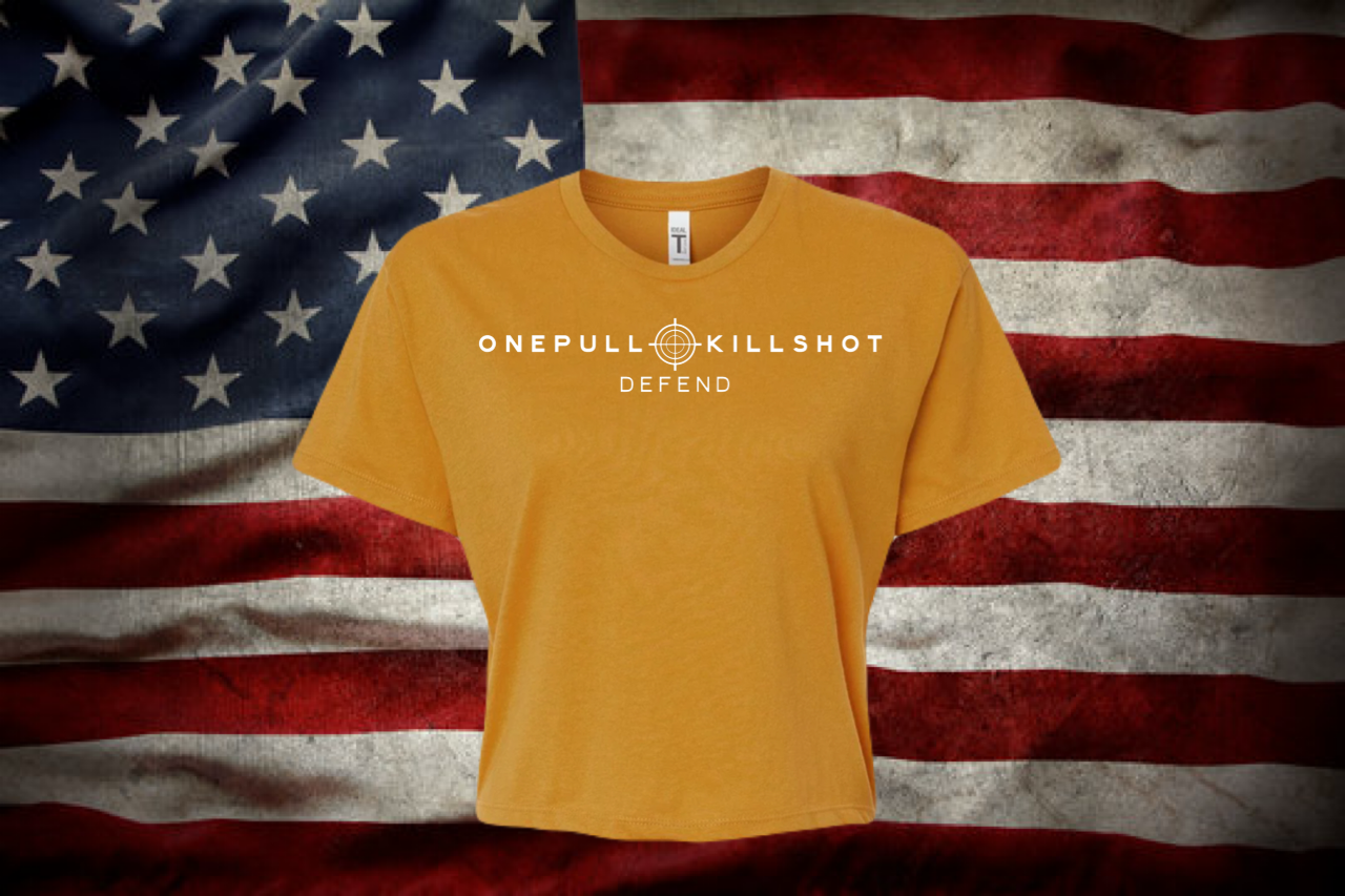 Bangin’ & Defendin’– ONEPULLKILLSHOT Crop Tee